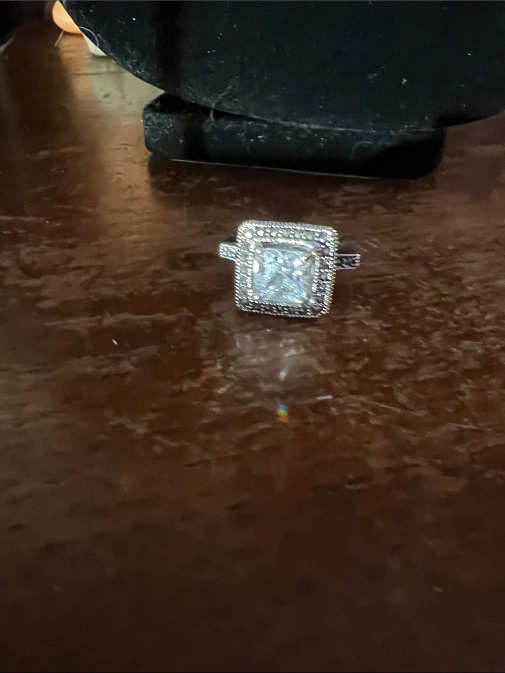 Silver-Tone Square Halo Cocktail Ring with Clear Center Stone size 8